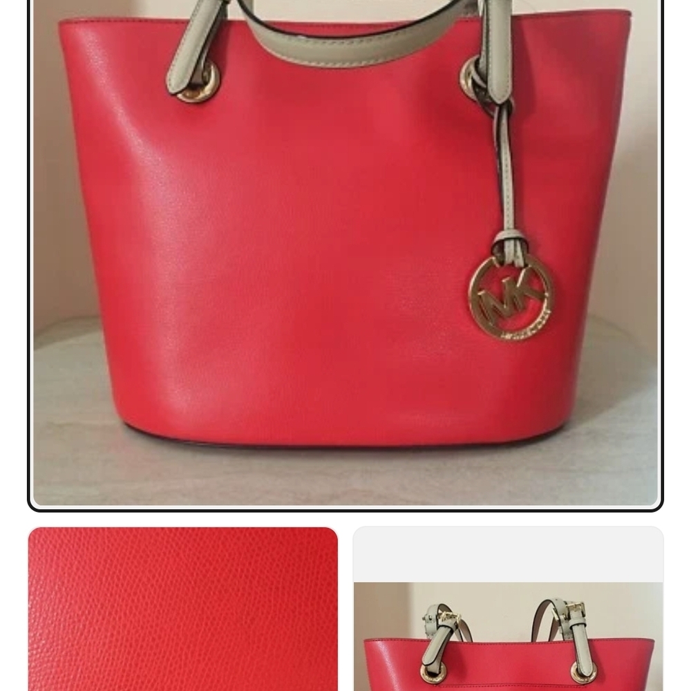 Michael Kors Red Tote with Cream Handles